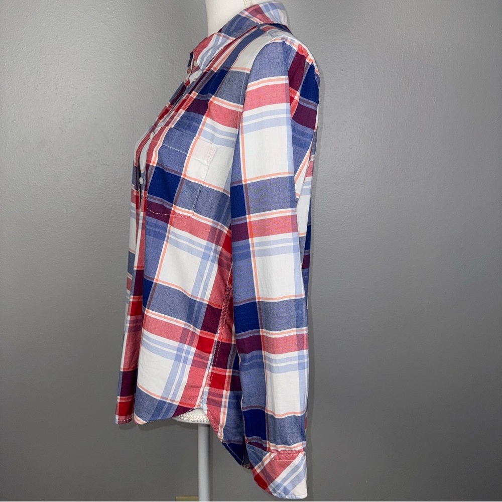 LOGG H&M Women’s Shirt 6 Red White Blue Plaid Button Up‎ Fall Casual Country USA - Picture 2 of 12